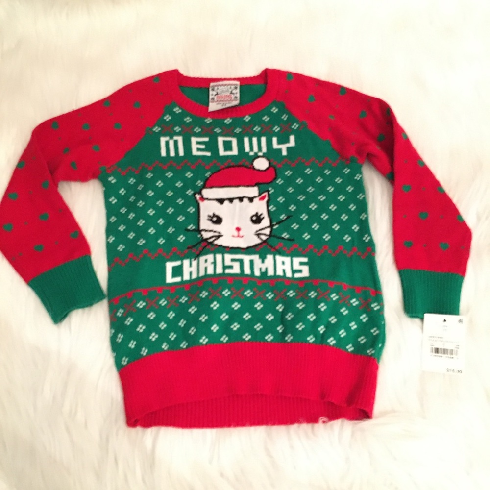 Kitty cat ugly Christmas sweaters for girl - Picture 2 of 2